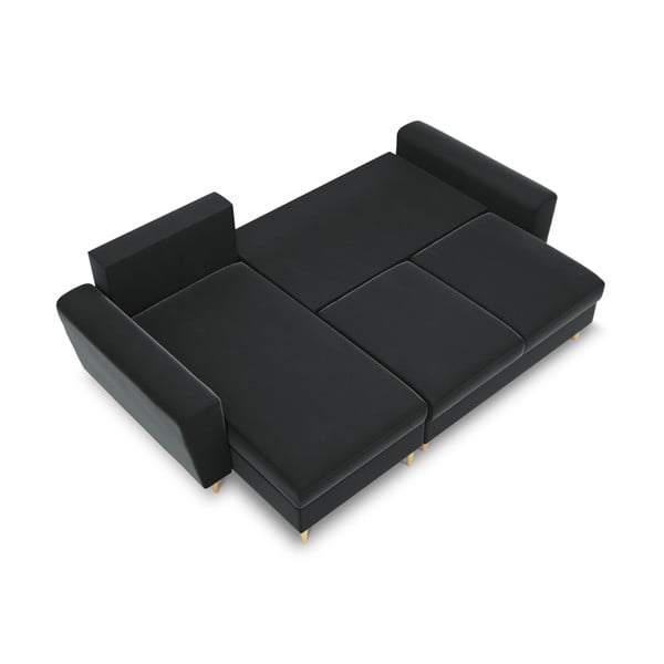 Tmavě šedá sametová rozkládací/s úložným prostorem rohová pohovka Kyoto – Cosmopolitan Design-image-1