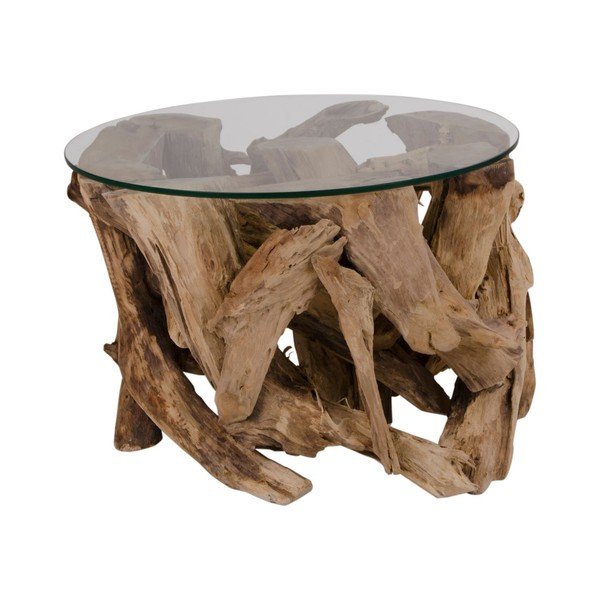Hnědý kulatý konferenční stolek se skleněnou deskou ø 60 cm Grand Canyon – House Nordic-image-1