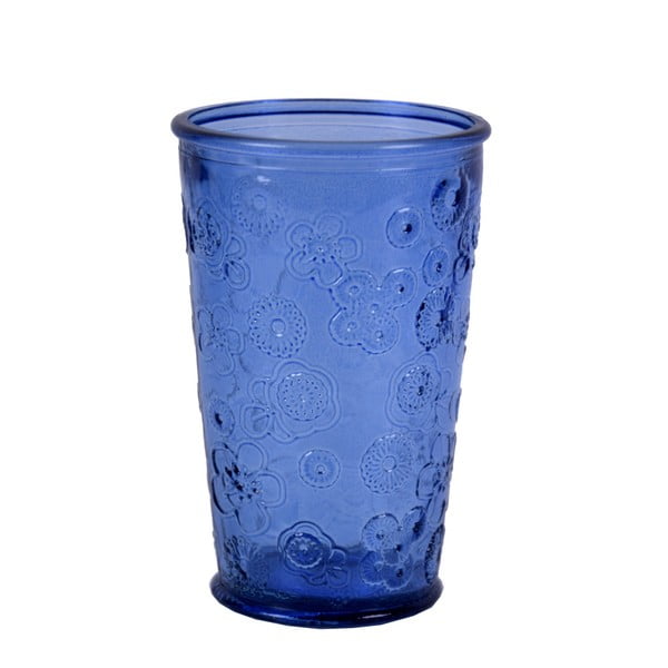 Modrá sklenice z recyklovaného skla Ego Dekor Flora, 300 ml