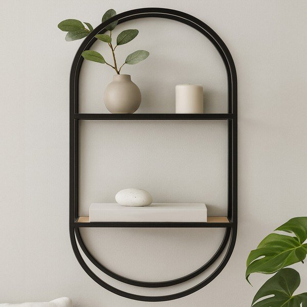 Černá/v přírodní barvě patrová kovová police 35 cm Mataram – Premier Housewares-image-1