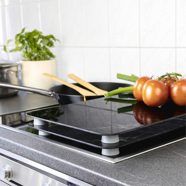 Kryty na sporák v sadě 2 ks z tvrzeného skla 52x30 cm Black Marble – Wenko-image-1
