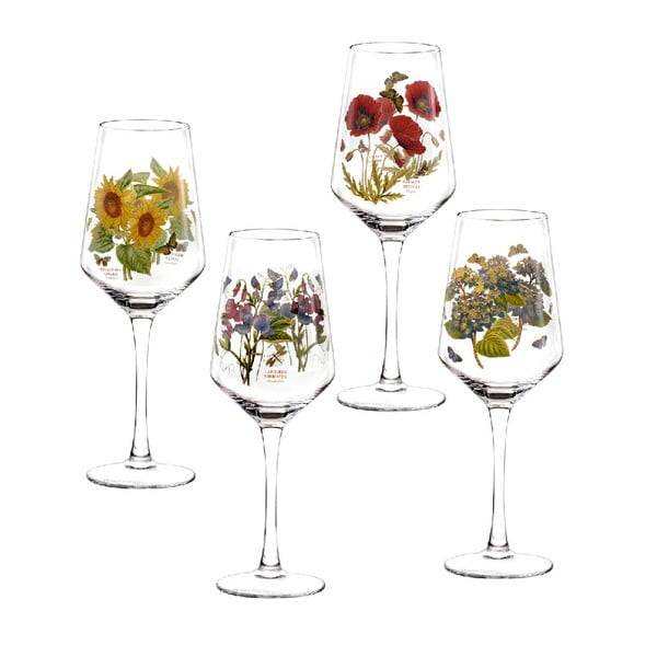 Sada 4 ks skleniček na víno s motivem květin Portmeirion, 450 ml