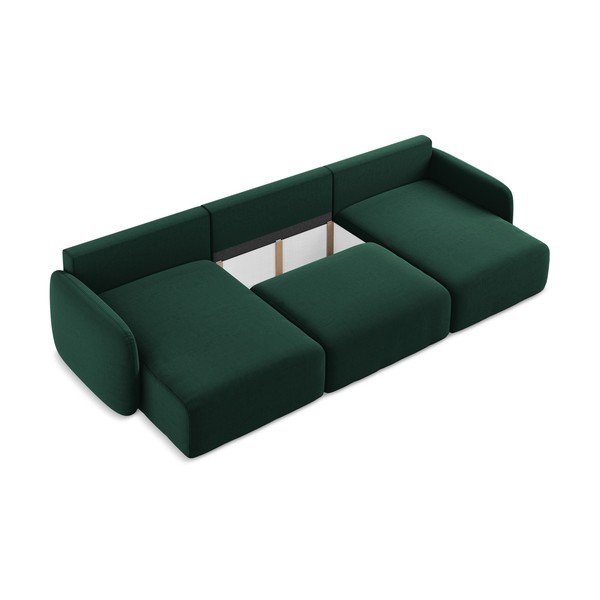 Tmavě zelená sametová rozkládací/s úložným prostorem rohová pohovka (do "U") Kalena – Makamii-image-4