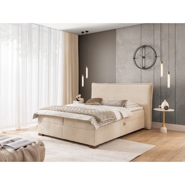Béžová boxspring postel s úložným prostorem 140x200 cm Lysa – Ropez-image-1