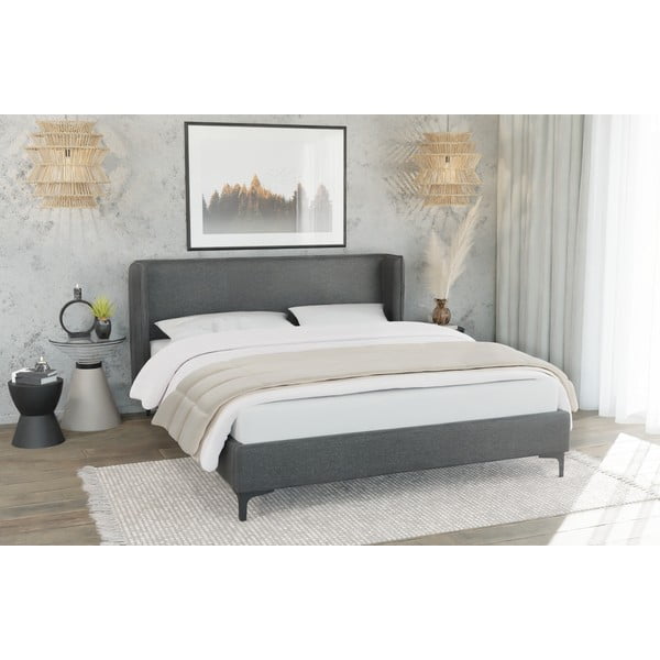 Tmavě šedá čalouněná dvoulůžková postel s roštem 160x200 cm Basti – Ropez-image-3