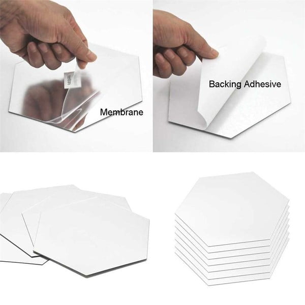 Zrcadlové samolepky v sadě na zeď 12 ks 20x17 cm Hexagonal – Ambiance-image-3