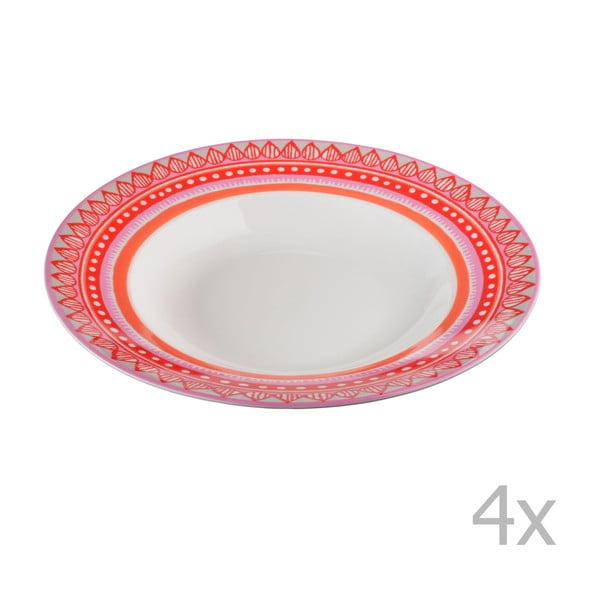 Sada 4 porcelánových talířů na polévku Oilily 24,5 cm, červená