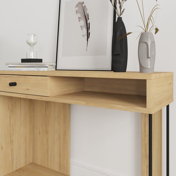 Konzolový stolek s deskou v dubovém dekoru v přírodní barvě 35x100 cm Saturne – Marckeric-image-4