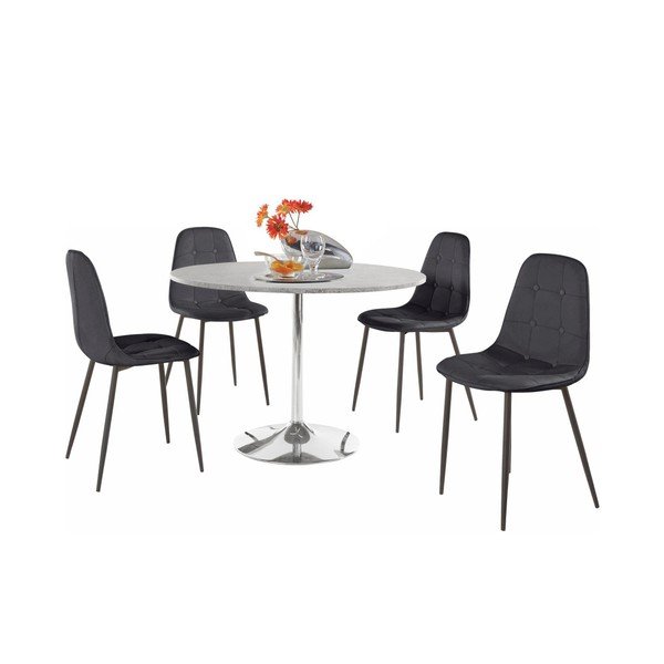 Sada kulatého jídelního stolu a 4 černých židlí Støraa Terri Concrete-image-1