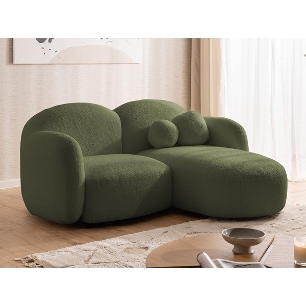 Zelená rohová pohovka z textilie bouclé (pravý roh/s lenoškou) Orbit – Ropez-image-4