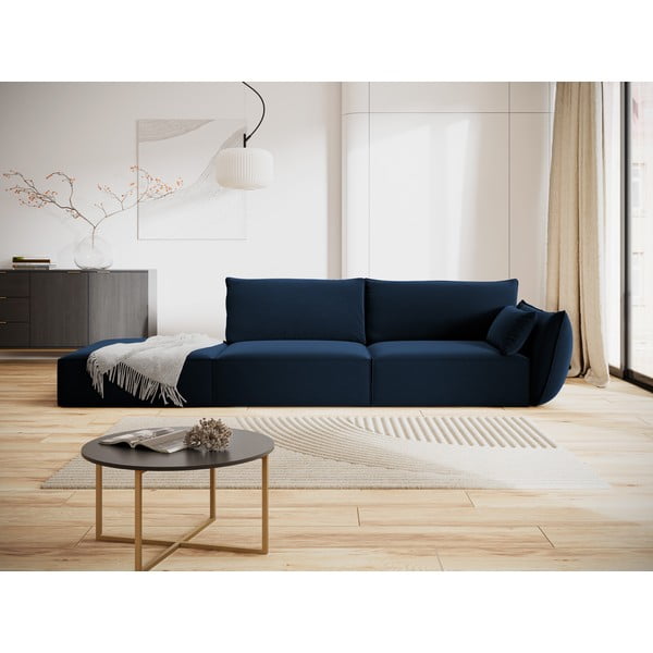 Tmavě modrá sametová pohovka pravý roh 264 cm Vanda – Mazzini Sofas-image-1
