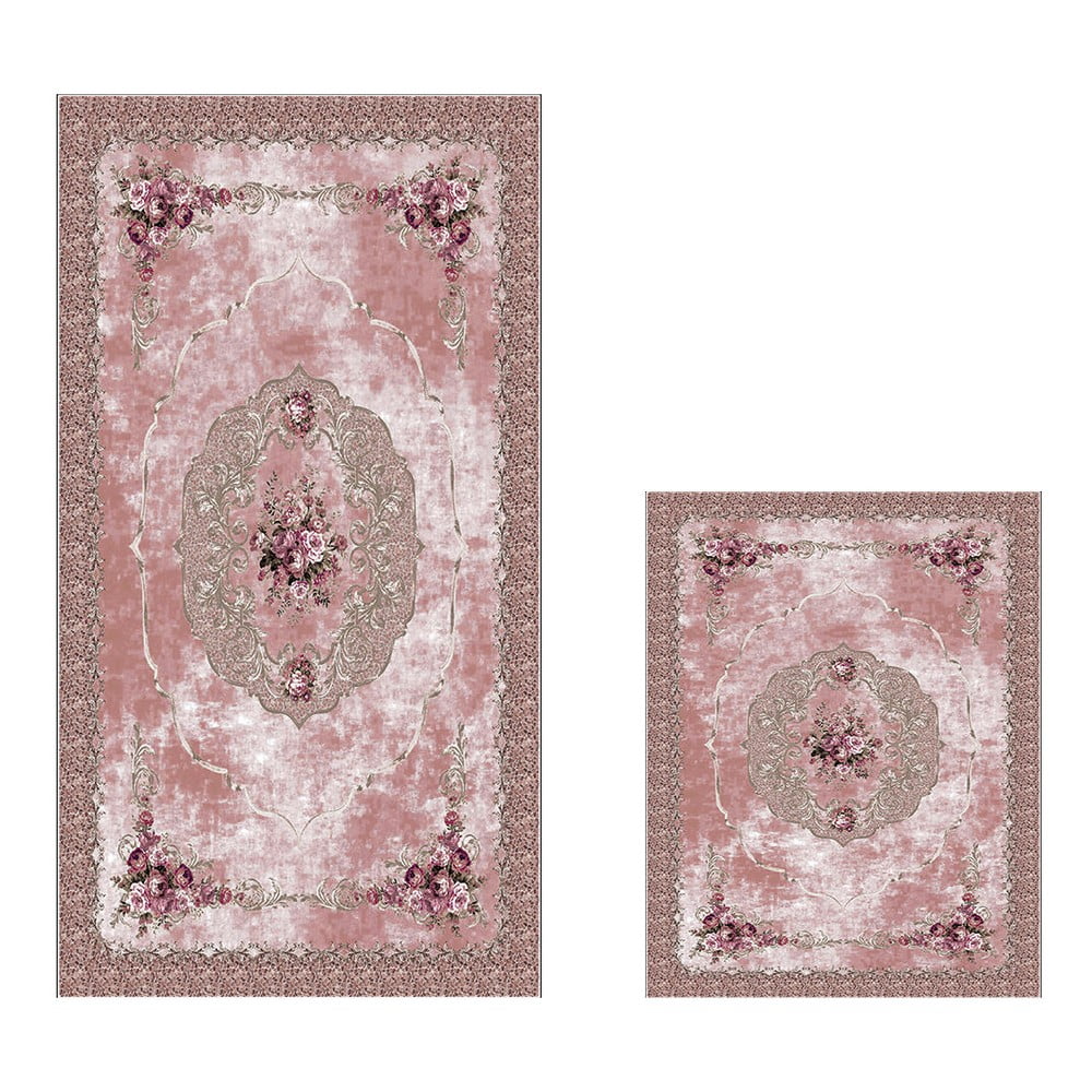 Růžové koupelnové předložky v sadě 2 ks 60x100 cm – Foutastic