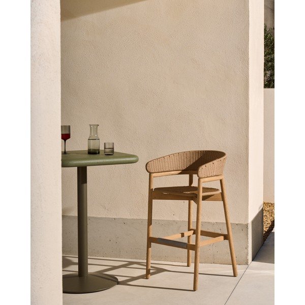 Dřevěná zahradní barová židle v přírodní barvě Arinella – Kave Home-image-1