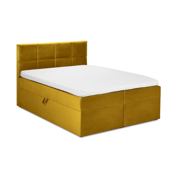 Hořčicově žlutá sametová dvoulůžková postel Mazzini Beds Mimicry, 160 x 200 cm