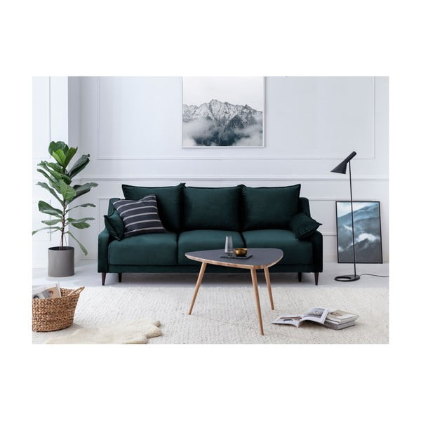 Modrozelená sametová rozkládací pohovka s úložným prostorem Mazzini Sofas Freesia, 215 cm-image-4