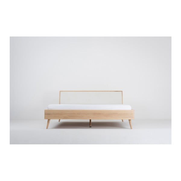 Bílá/přírodní dvoulůžková postel z dubového dřeva 160x200 cm Ena – Gazzda-image-3