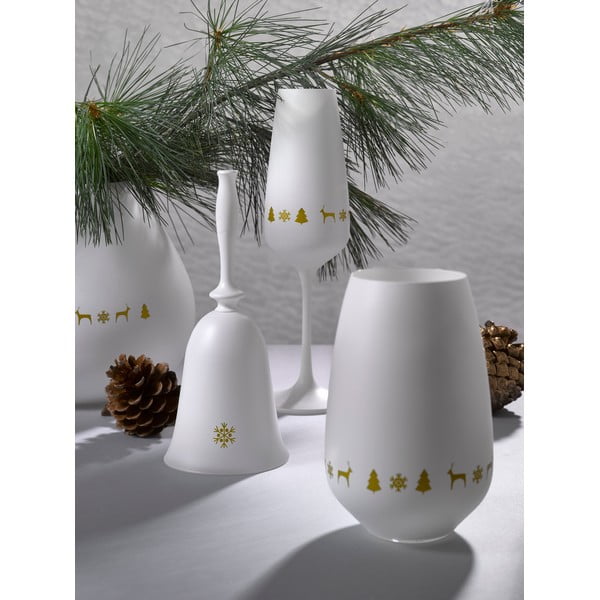 Bílý skleněný vánoční zvonek Crystalex Nordic Vintage, výška 17,9 cm-image-1