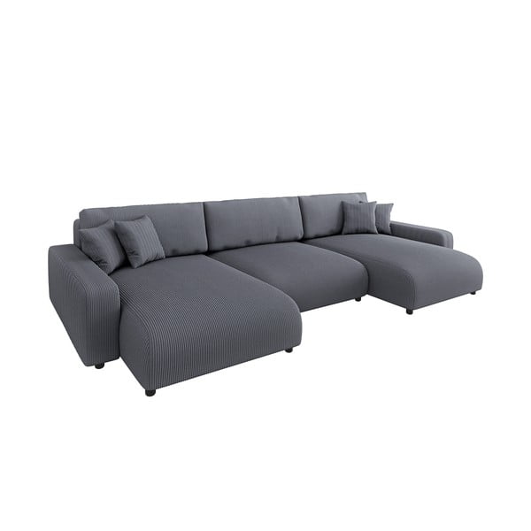 Tmavě šedá manšestrová rozkládací/s úložným prostorem rohová pohovka Sara – Ropez