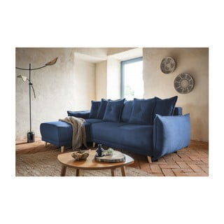 Tmavě modrá manšestrová rozkládací rohová pohovka (variabilní) Lazy Lukka – Miuform