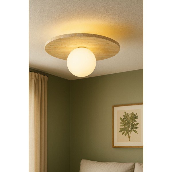 Béžové kamenné stropní svítidlo se skleněným stínidlem ø 12 cm Hilde – Opviq lights-image-2