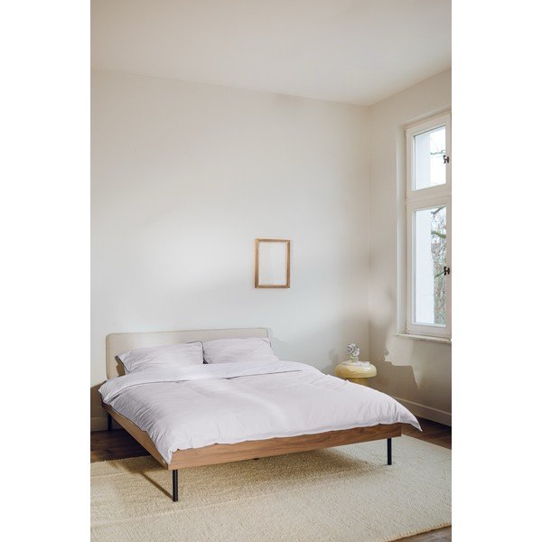 Čalouněná/z dřevotřísky dvoulůžková postel v dekoru ořechu s roštem 160x200 cm v tmavě přírodní barvě Streiko – noo.ma-image-1