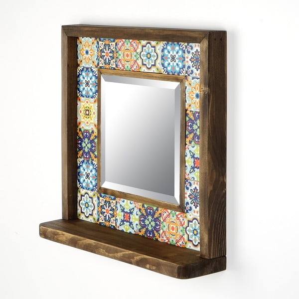 Nástěnné zrcadlo s poličkou  s rámem z kamene 32.5x33 cm – Wallity-image-1