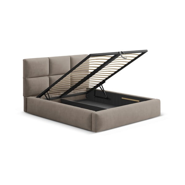 Světle hnědá čalouněná dvoulůžková postel s úložným prostorem s roštem 200x200 cm Libera – Windsor & Co Sofas-image-3