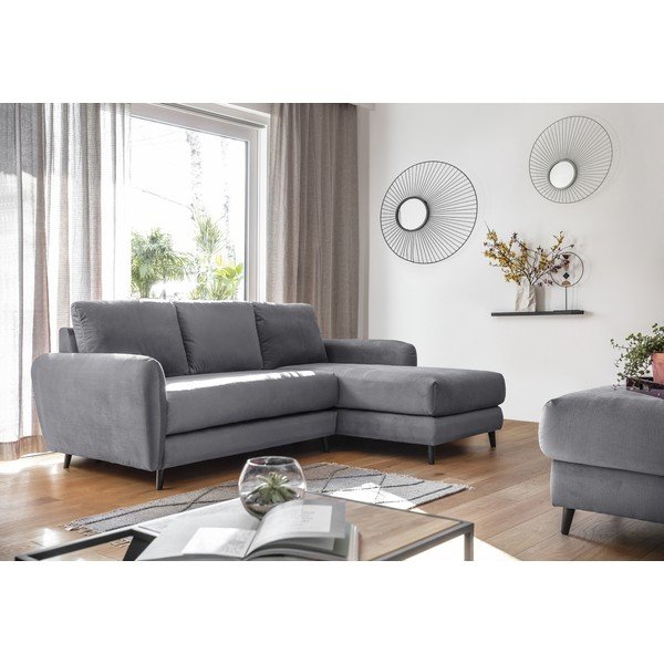 Světle šedá sametová rohová pohovka s podnožkou Miuform Cosy Claire, pravý roh-image-3