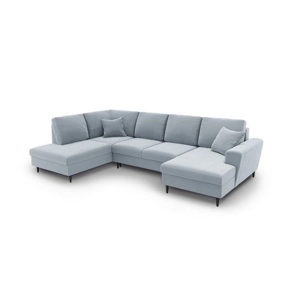 Světle modrá sametová rozkládací/s úložným prostorem rohová pohovka (levý roh/do "U") Kyoto – Cosmopolitan Design-image-1