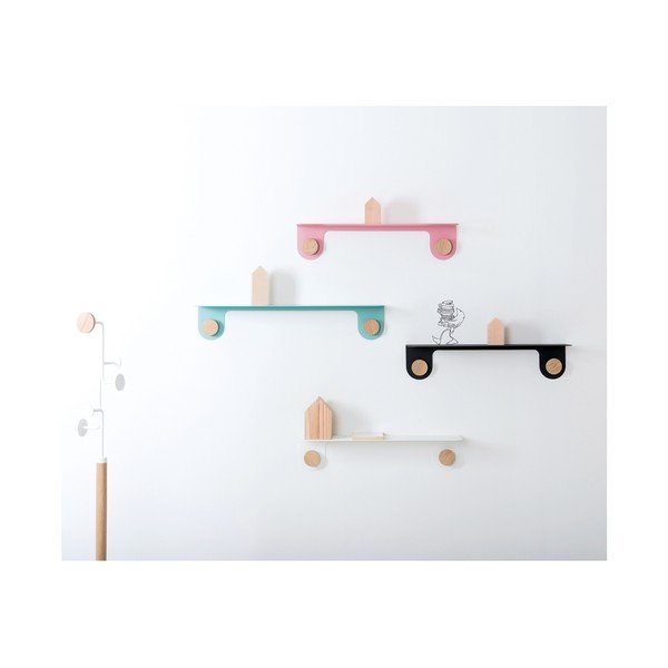 Nástěnná bílá police z oceli s detailem z dubového dřeva se 2 háčky Gazzda Hook, délka 50 cm-image-2