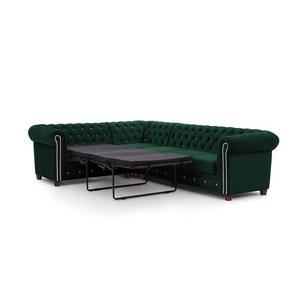 Zelená sametová rozkládací rohová pohovka (levý roh/do L) York Blik – Ropez-image-2