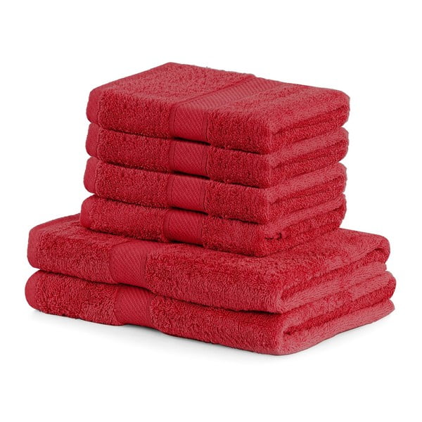 Set 2 červených osušek a 4 ručníků DecoKing Bamby Red
