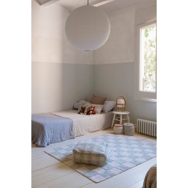 Světle modro-krémový pratelný ručně tkaný bavlněný koberec 120x160 cm Kitchen Tiles Blue Sage – Lorena Canals-image-1