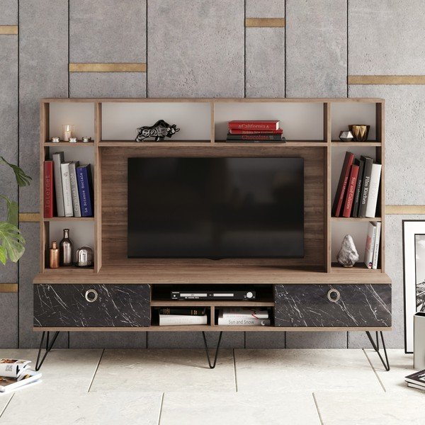 Šedo-hnědá TV  sestava  v dekoru ořechu 180x136 cm Lorenz – Kalune Design-image-3