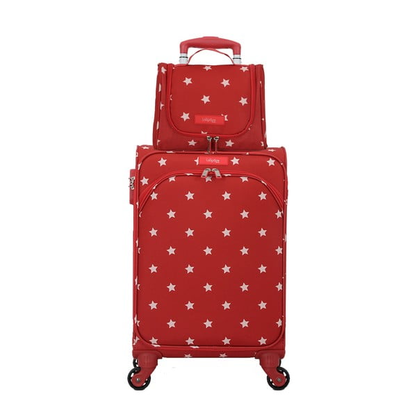 Set červeného zavazadla na 4 kolečkách a kosmetického kufříku Lollipops Starry
