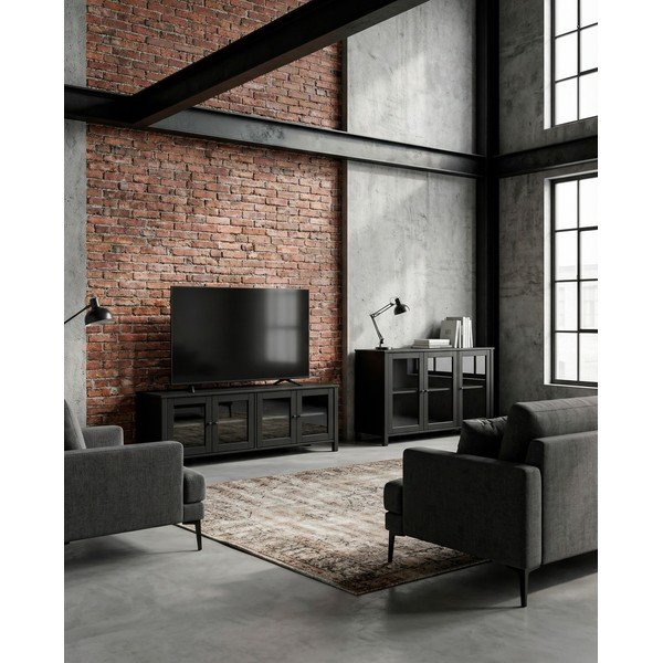 Černá vitrína z borovicového dřeva 142x80x40 cm Alessandra – Marckeric-image-4