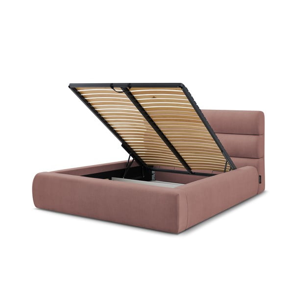 Světle růžová čalouněná dvoulůžková postel s úložným prostorem s roštem 180x200 cm Jagna – Bobochic Paris-image-4