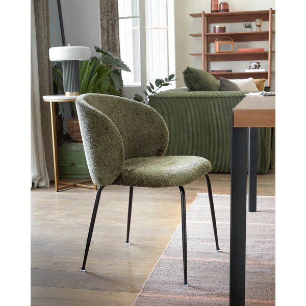 Zelené čalouněné jídelní křeslo Minna – Kave Home-image-1