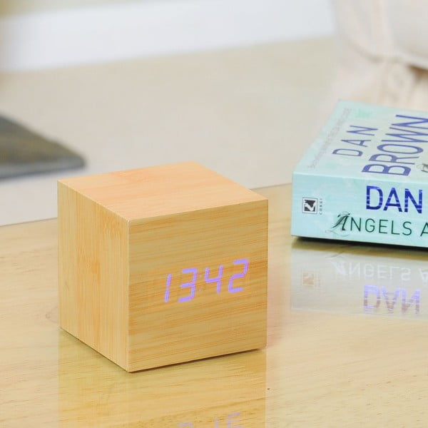 Modrý LED budík Cube Click Clock, beech-image-1