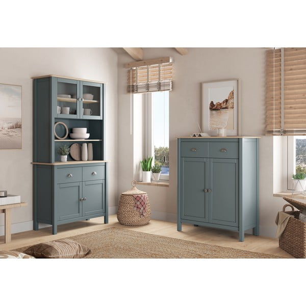 Kredenc šedozelená z borovicového dřeva 90x180,5x40 cm Misti – Marckeric-image-1