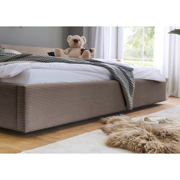 Taupe čalouněná dvoulůžková postel s úložným prostorem s roštem 200x240 cm Cube – Meise Möbel-image-3