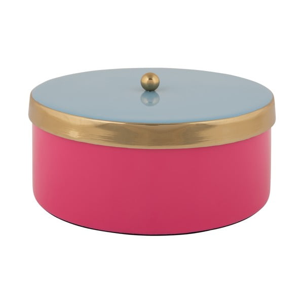 Růžový dekorativní kovový úložný box ø 16x6 cm Double Funky – PT LIVING