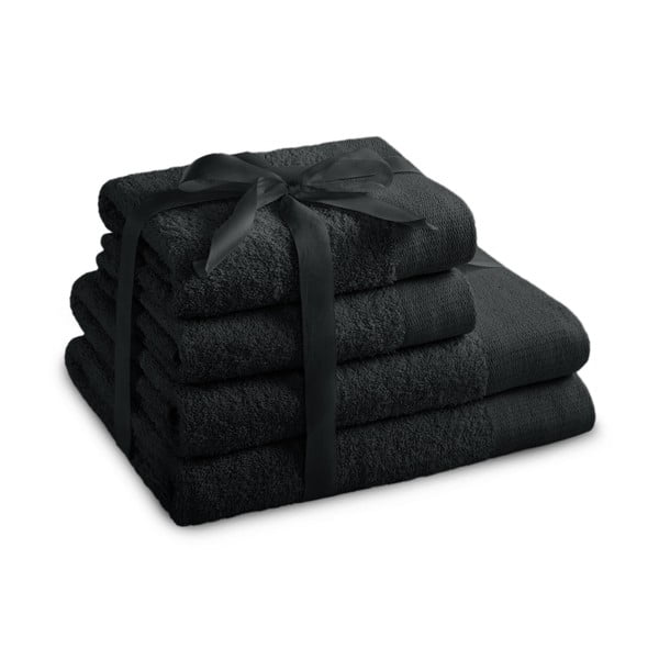 Černé froté bavlněné ručníky a osušky v sadě 4 ks Amari – Restilo