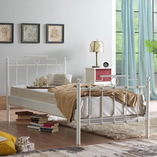 Bílá kovová jednolůžková postel s roštem 120x200 cm Hatkus – Kalune Design-image-1