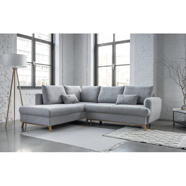 Světle šedá rozkládací/s úložným prostorem rohová pohovka (levý roh/do L) Scandic Lagom – Miuform-image-1