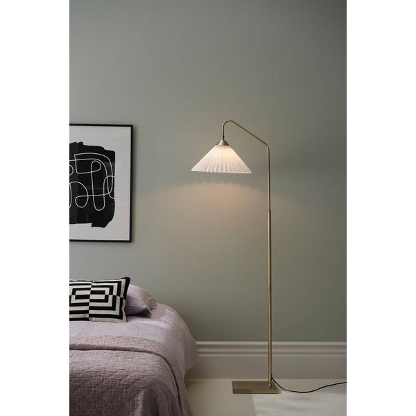 Krémová/v mosazné barvě látková stojací lampa s ohybatelnou konstrukcí (výška 155 cm) Kate – Ellos Home-image-1