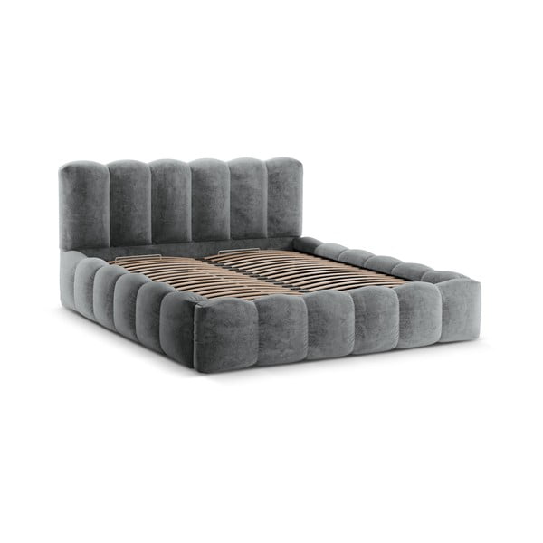 Šedá čalouněná dvoulůžková postel s úložným prostorem a roštem 160x200 cm Lupine – Micadoni Home