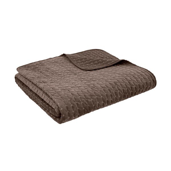 Tmavě hnědý sametový prošívaný přehoz 240x260 cm Attica Velvet – Bianca