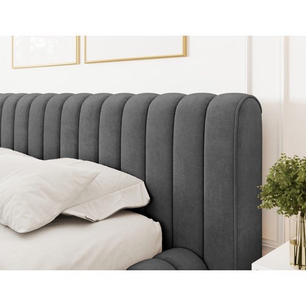 Tmavě šedá čalouněná dvoulůžková postel s úložným prostorem s roštem 160x200 cm Carilla – ELTAP-image-4