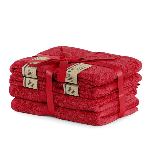 Set 2 červených osušek a 4 ručníků DecoKing Bamby Red-image-1